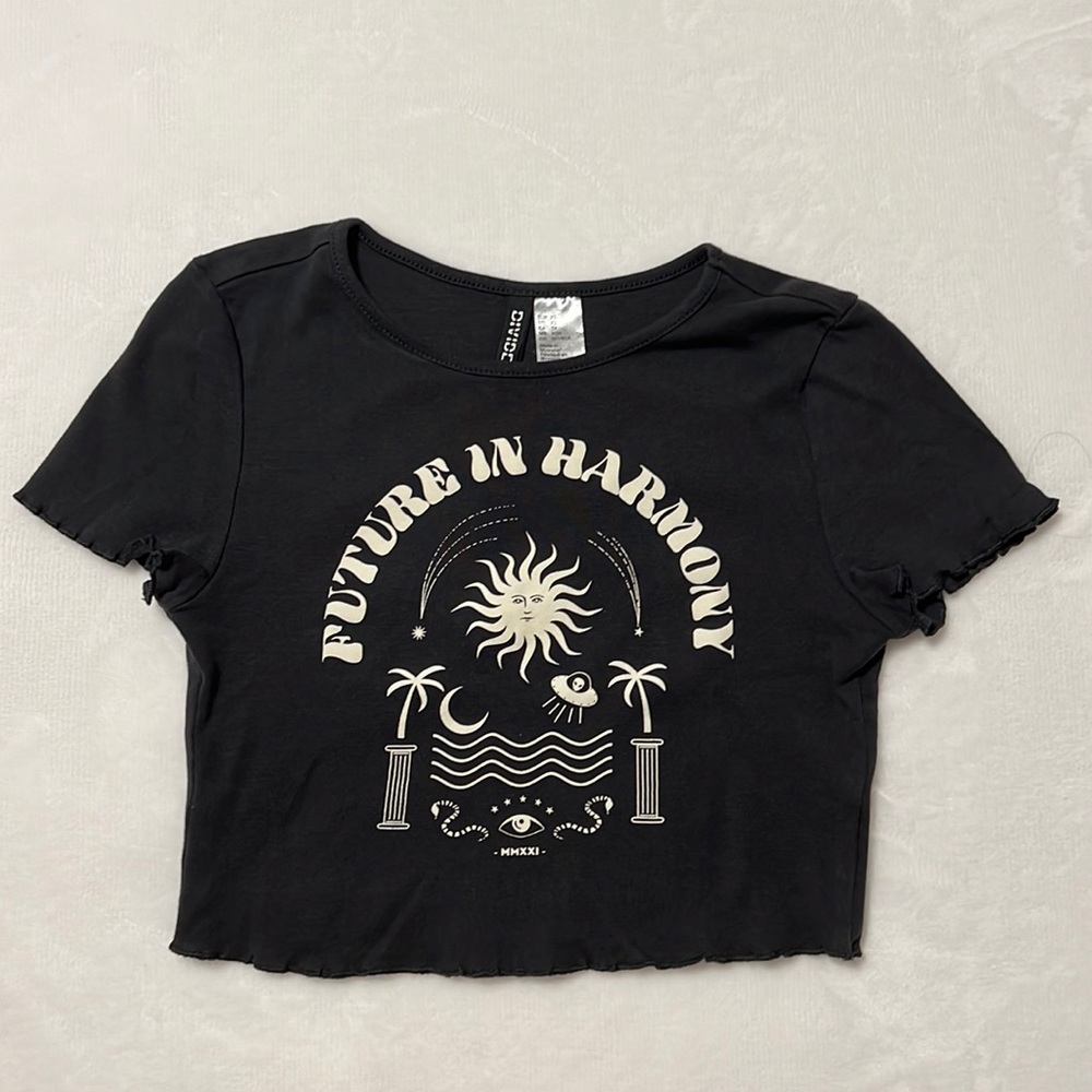 H&M XS black print crop top